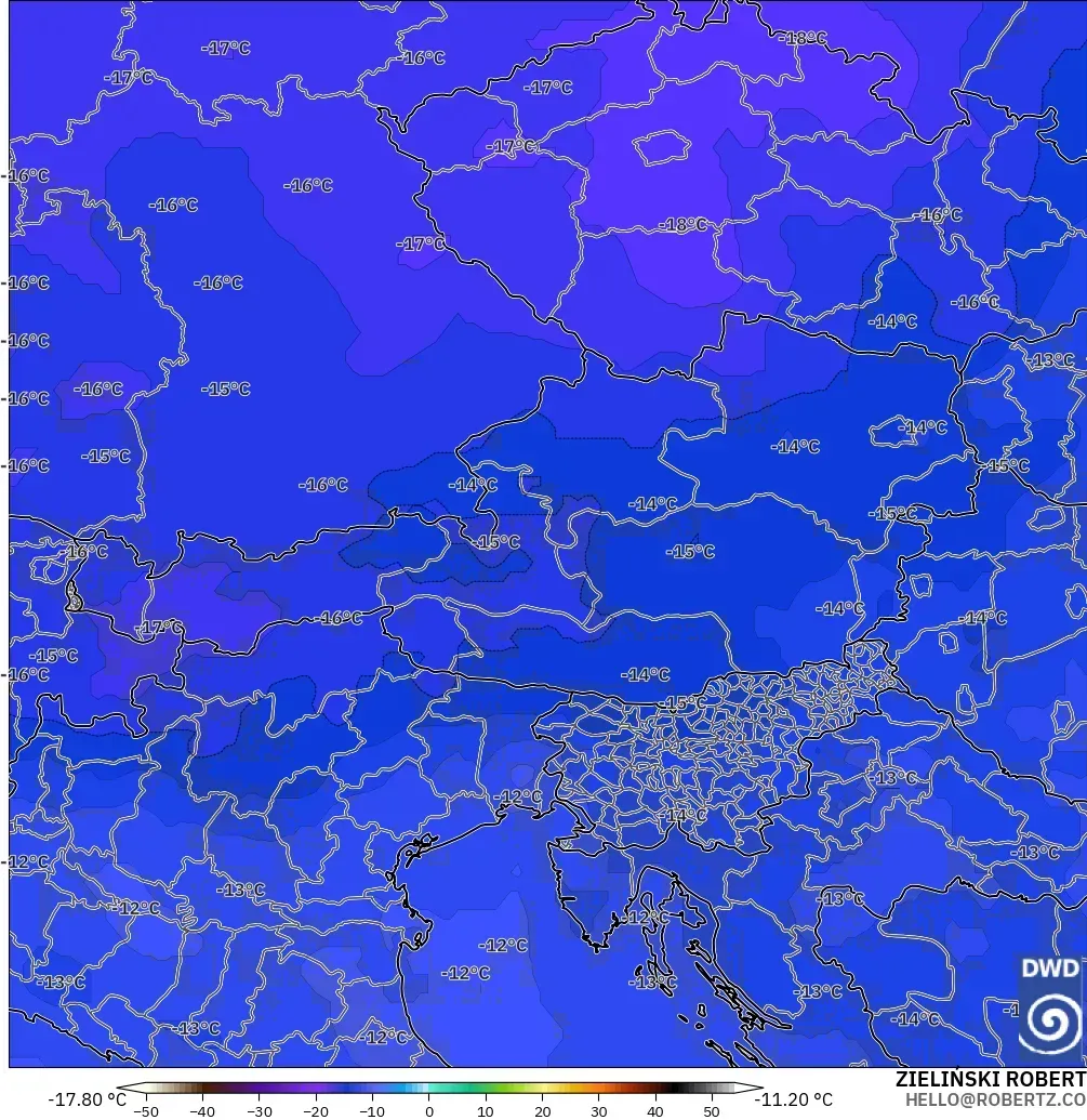 ICON modelo - Austria, Temperatura a 500 hPa