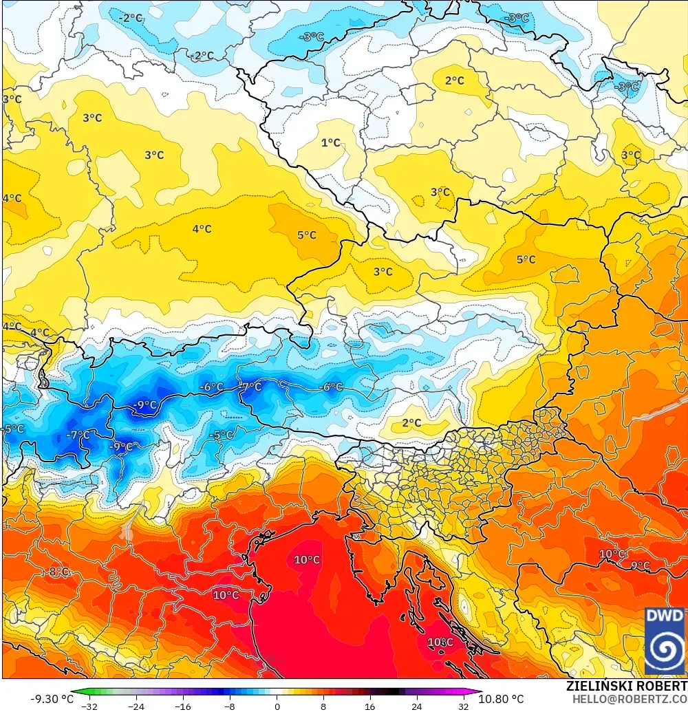 ICON modelo - Austria, Anomalía de temperatura a 850 hPa