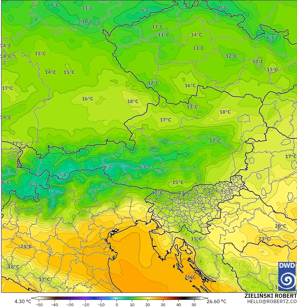 ICON modelo - Austria, Temperatura a 850 hPa