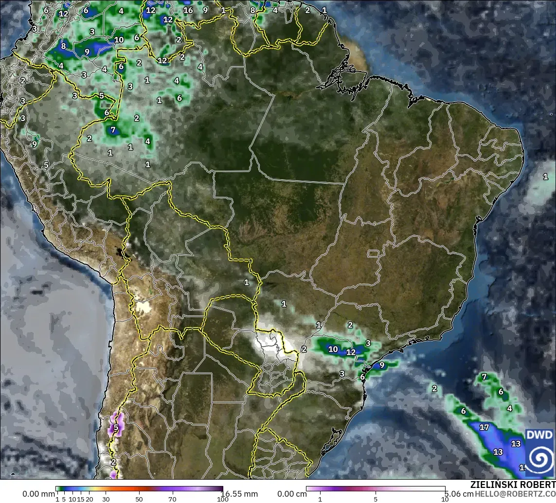 ICON modelo - Brasil, Precipitación, nubes y presión