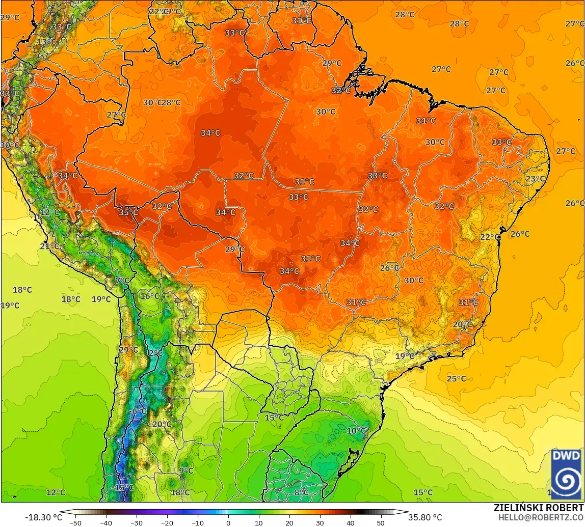 ICON modelo - Brasil, Temperatura a 2 m