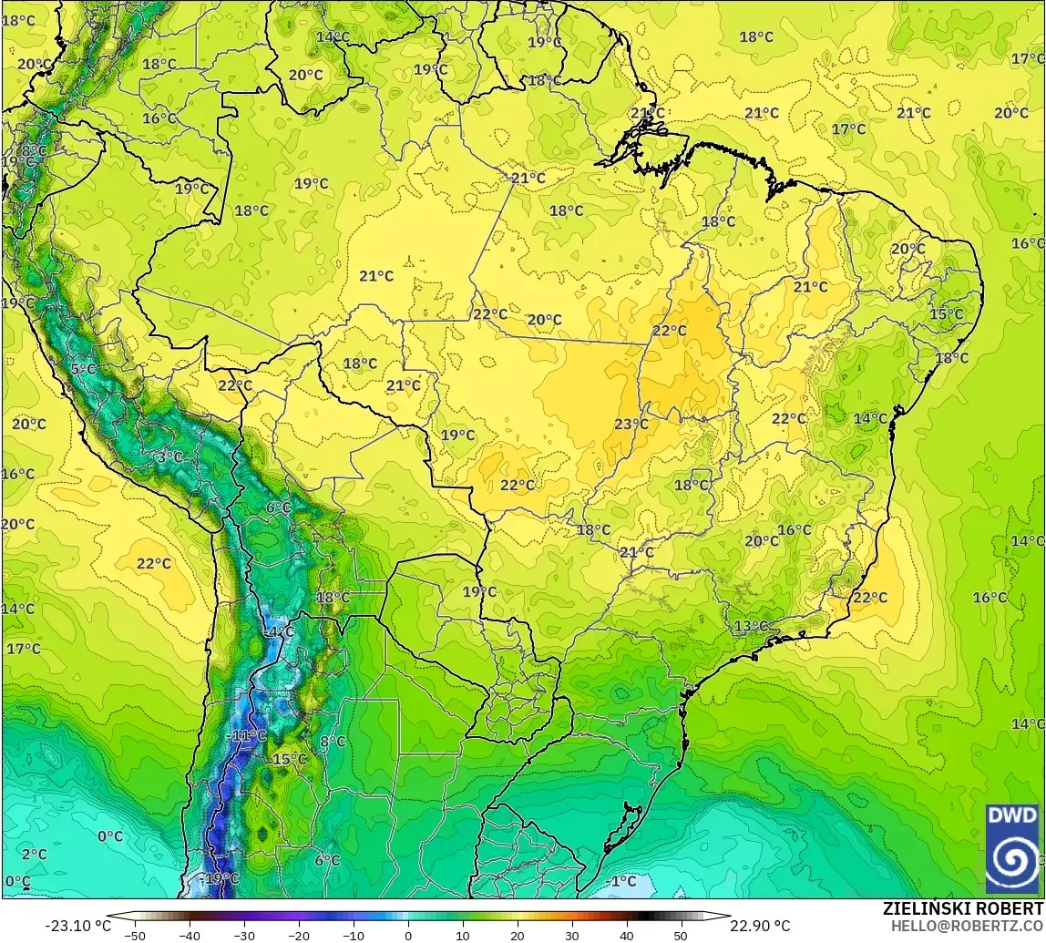 ICON modelo - Brasil, Temperatura a 850 hPa