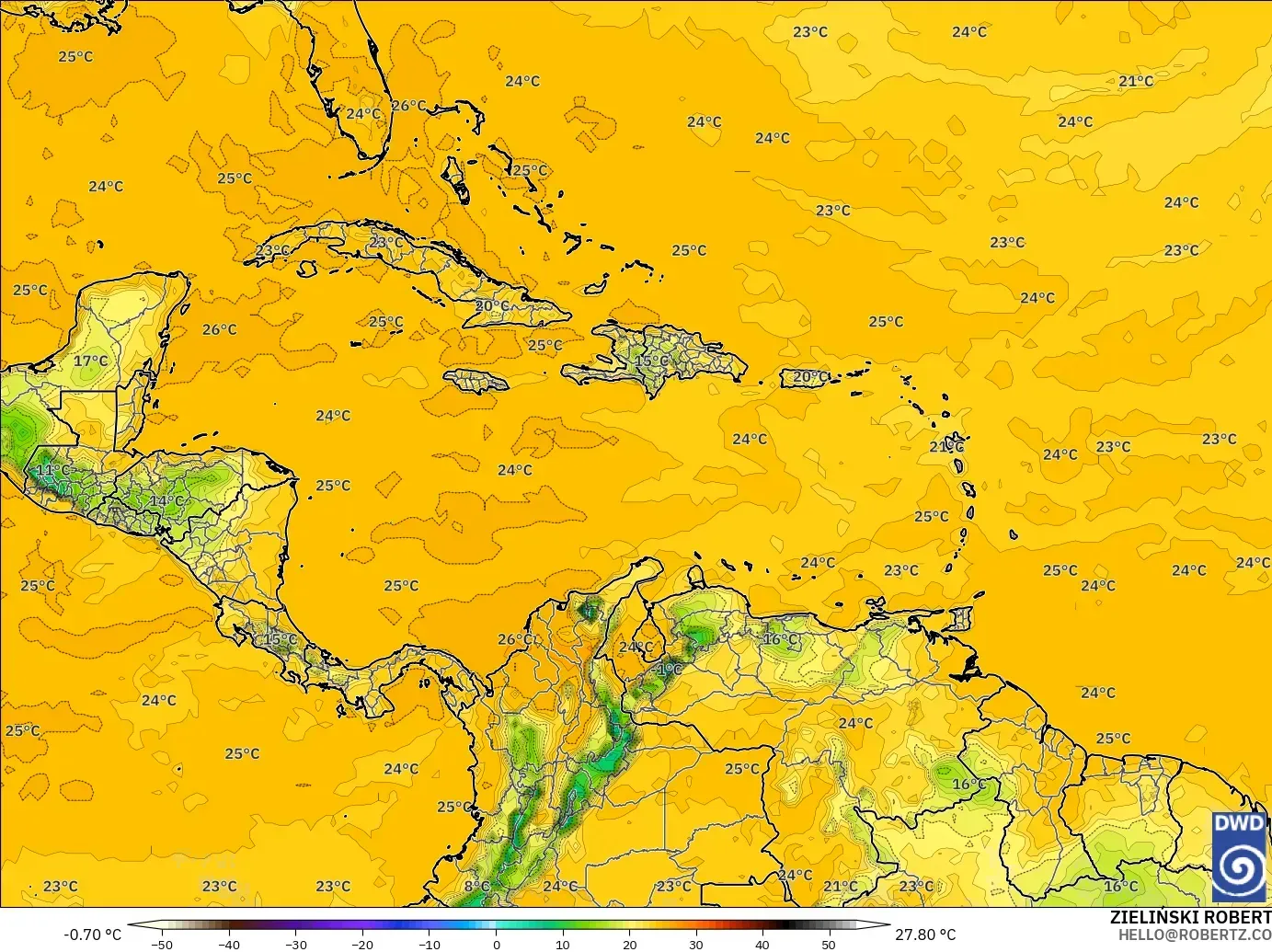 ICON modelo - Caribe, Punto de rocío a 2 m