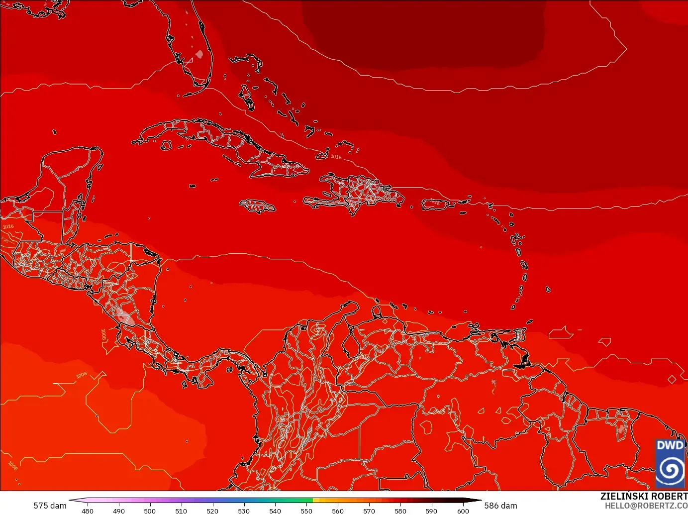 ICON modelo - Caribe, Altura geopotencial a 500 hPa