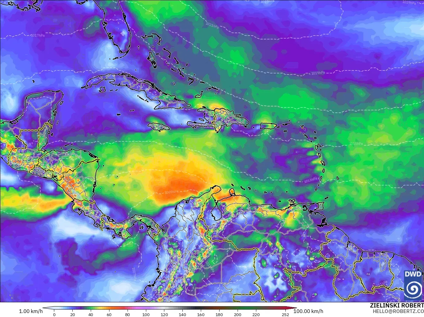 ICON modelo - Caribe, Ráfagas de Viento Máximas