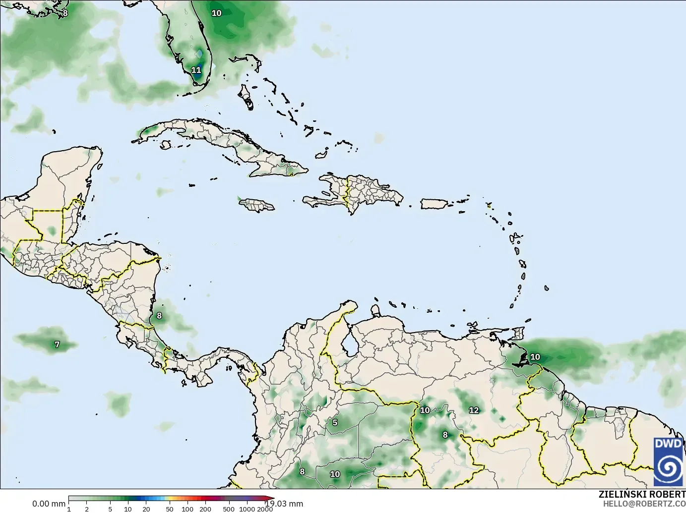 ICON modelo - Caribe, Acumulación de precipitación