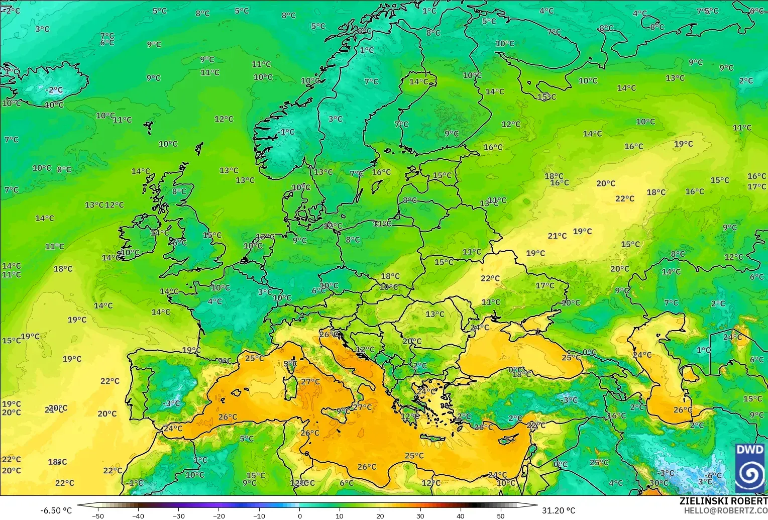 ICON modelo - Europa, Punto de rocío a 2 m