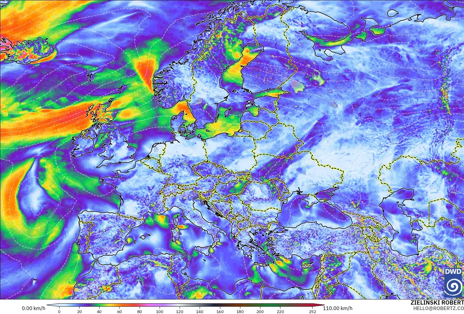 ICON modelo - Europa, Ráfagas de Viento Máximas