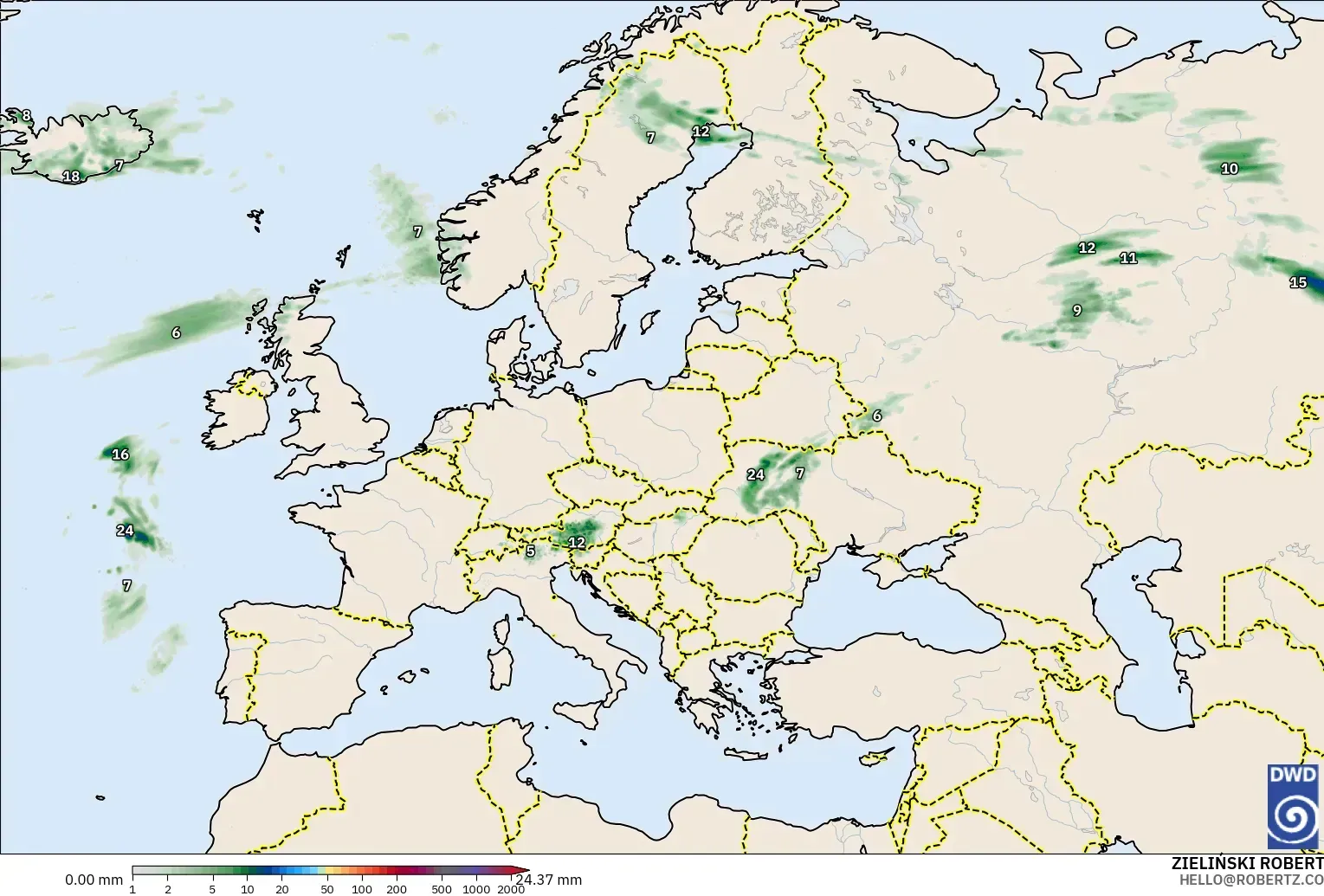 ICON modelo - Europa, Acumulación de precipitación