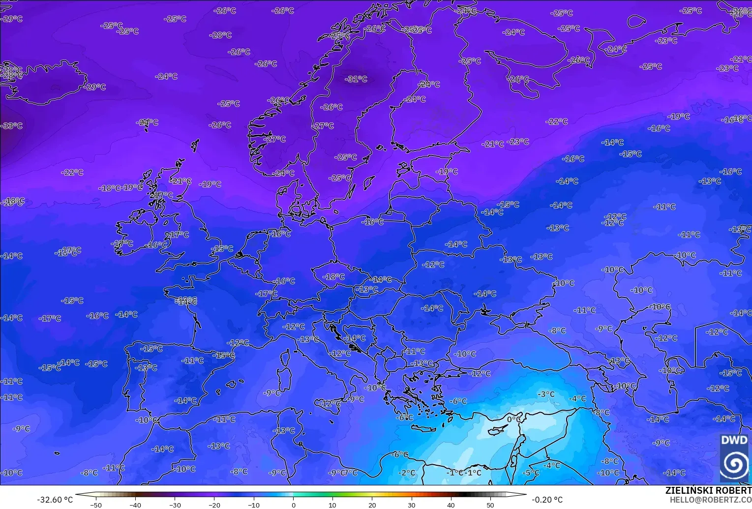 ICON modelo - Europa, Temperatura a 500 hPa