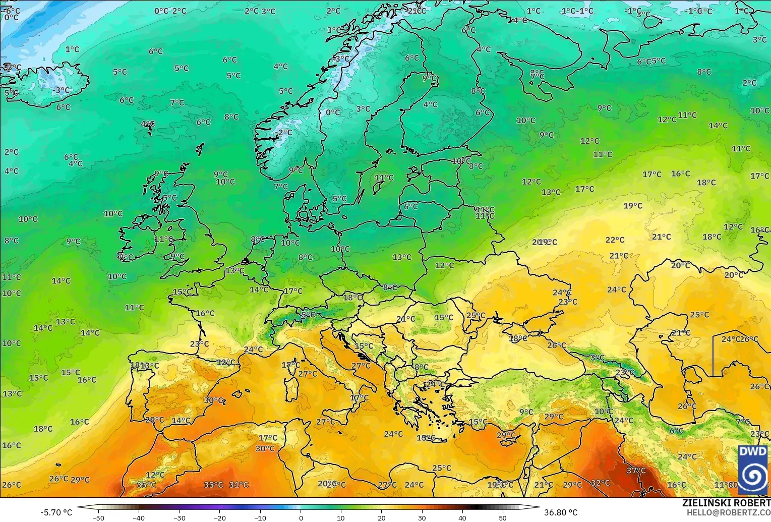ICON modelo - Europa, Temperatura a 850 hPa
