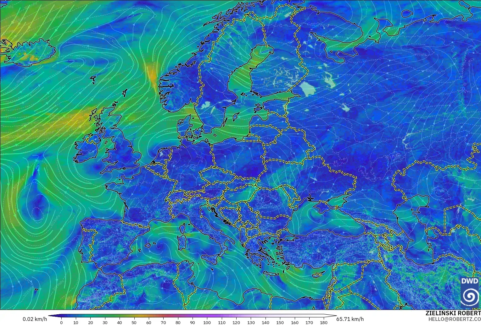 ICON modelo - Europa, Viento a 10 m