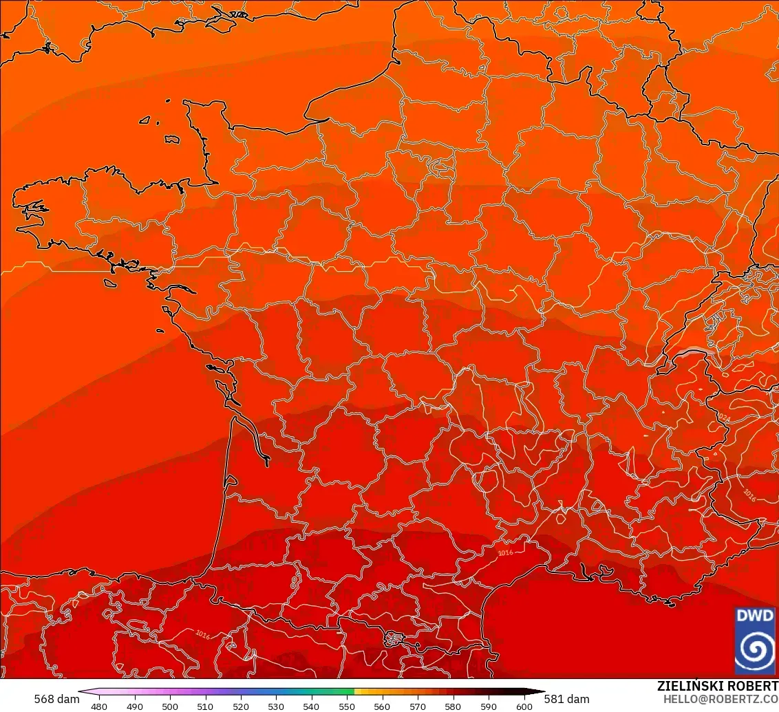 ICON modelo - Francia, Altura geopotencial a 500 hPa