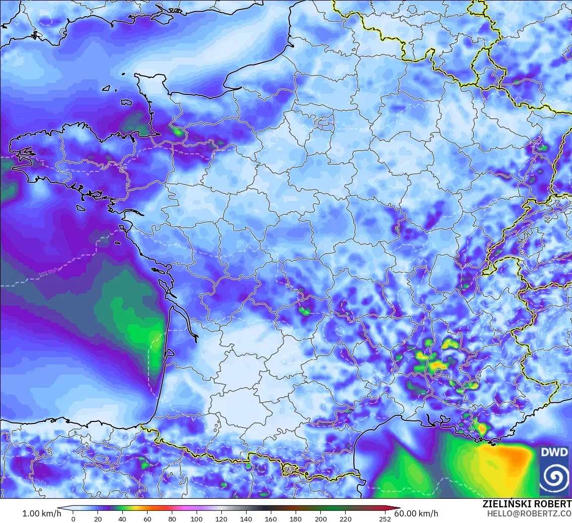 ICON modelo - Francia, Ráfagas de Viento Máximas