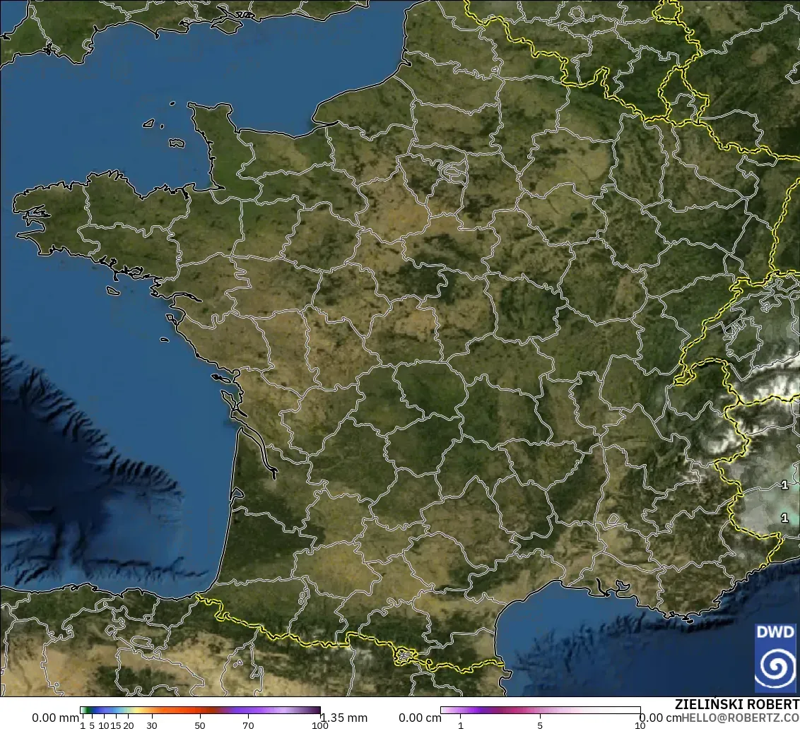ICON modelo - Francia, Precipitación, nubes y presión