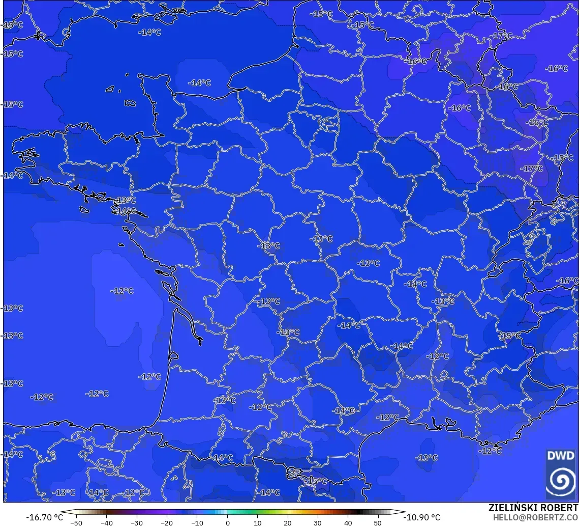 ICON modelo - Francia, Temperatura a 500 hPa