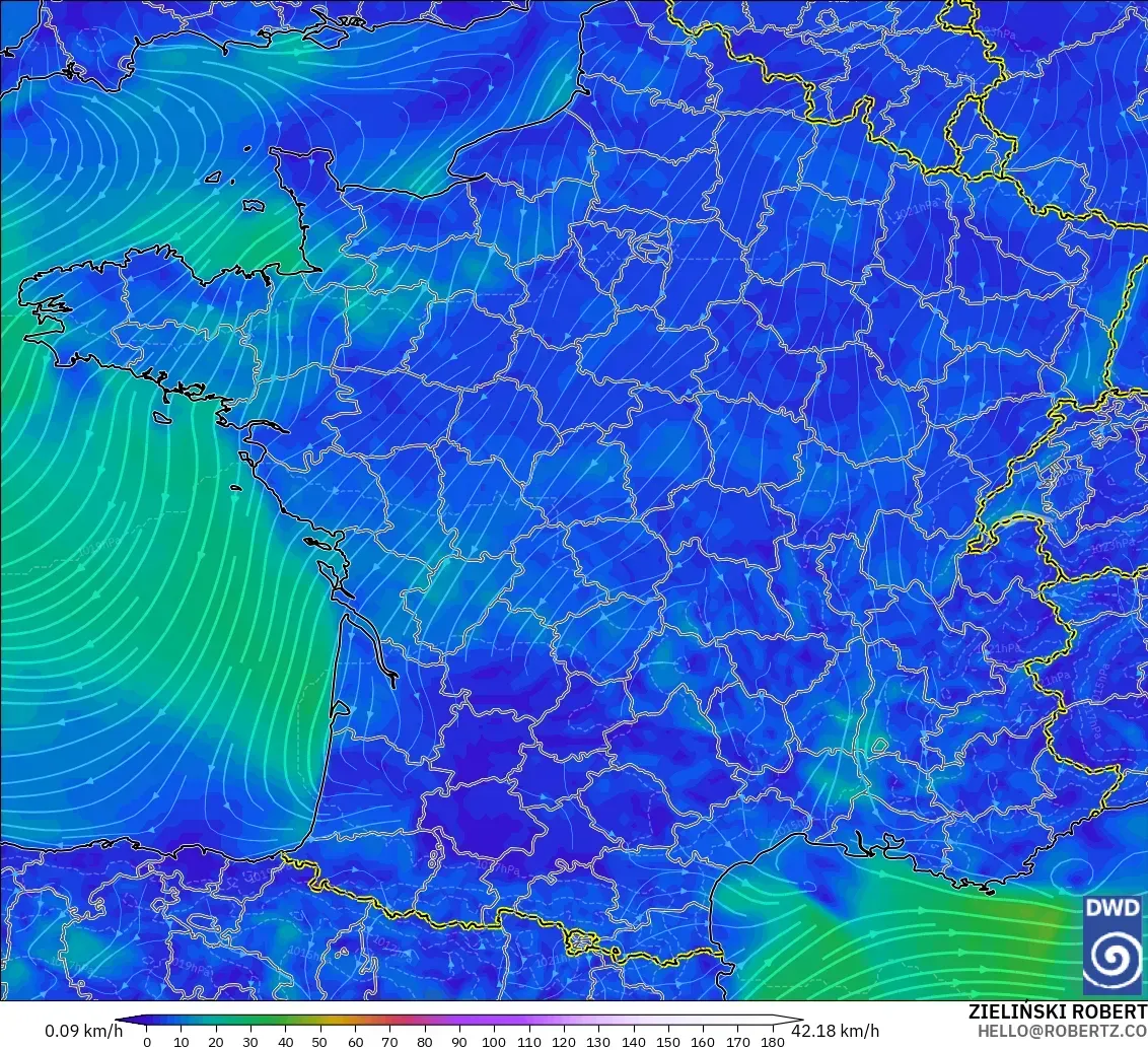 ICON modelo - Francia, Viento a 10 m