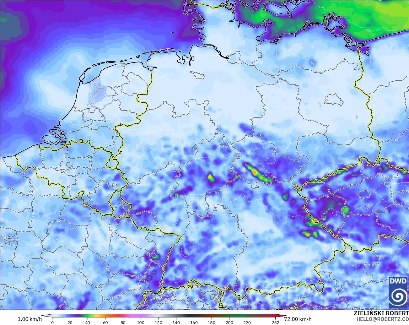 ICON modelo - Alemania, Ráfagas de Viento Máximas