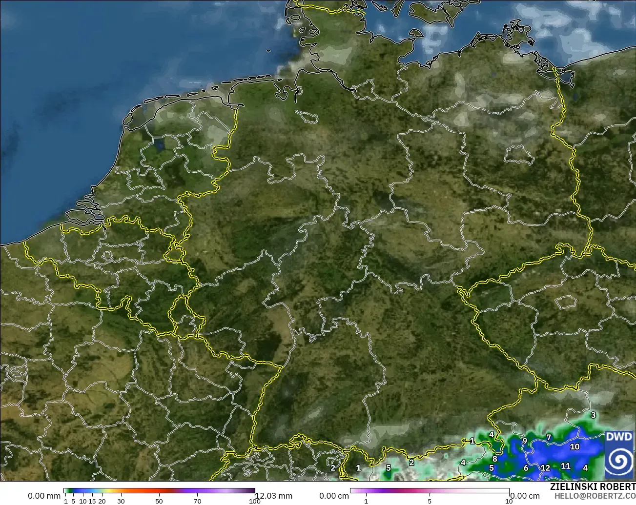 ICON modelo - Alemania, Precipitación, nubes y presión