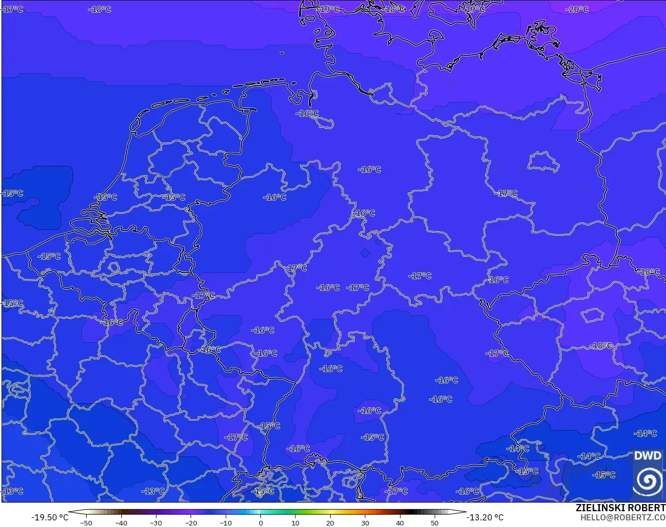 ICON modelo - Alemania, Temperatura a 500 hPa