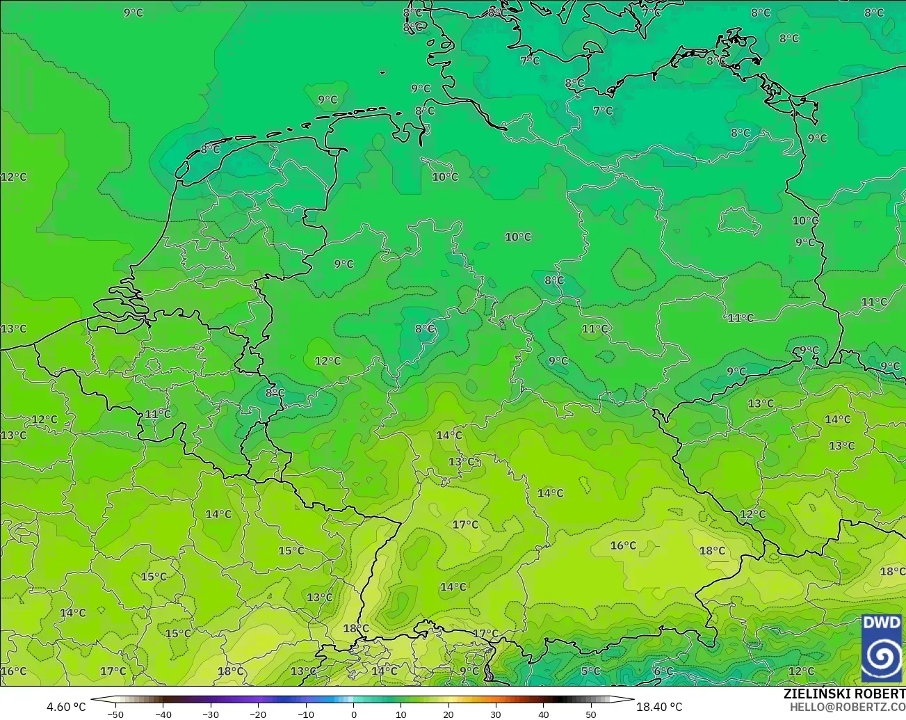 ICON modelo - Alemania, Temperatura a 850 hPa