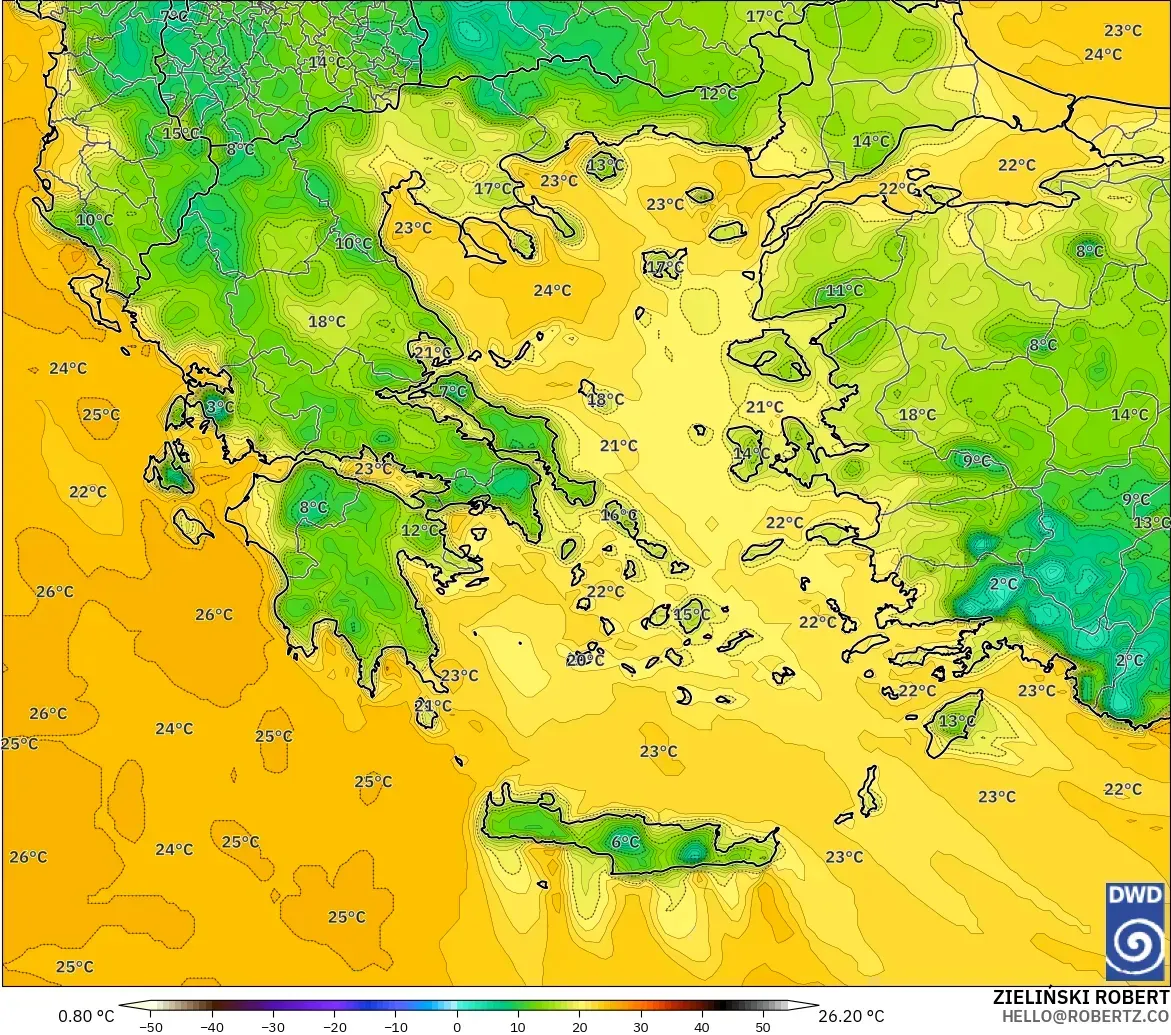 ICON modelo - Grecia, Punto de rocío a 2 m