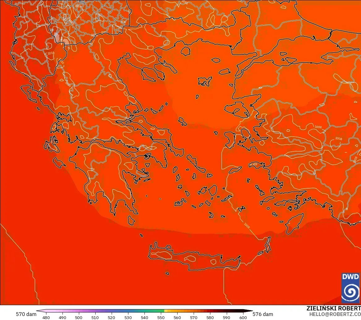 ICON modelo - Grecia, Altura geopotencial a 500 hPa
