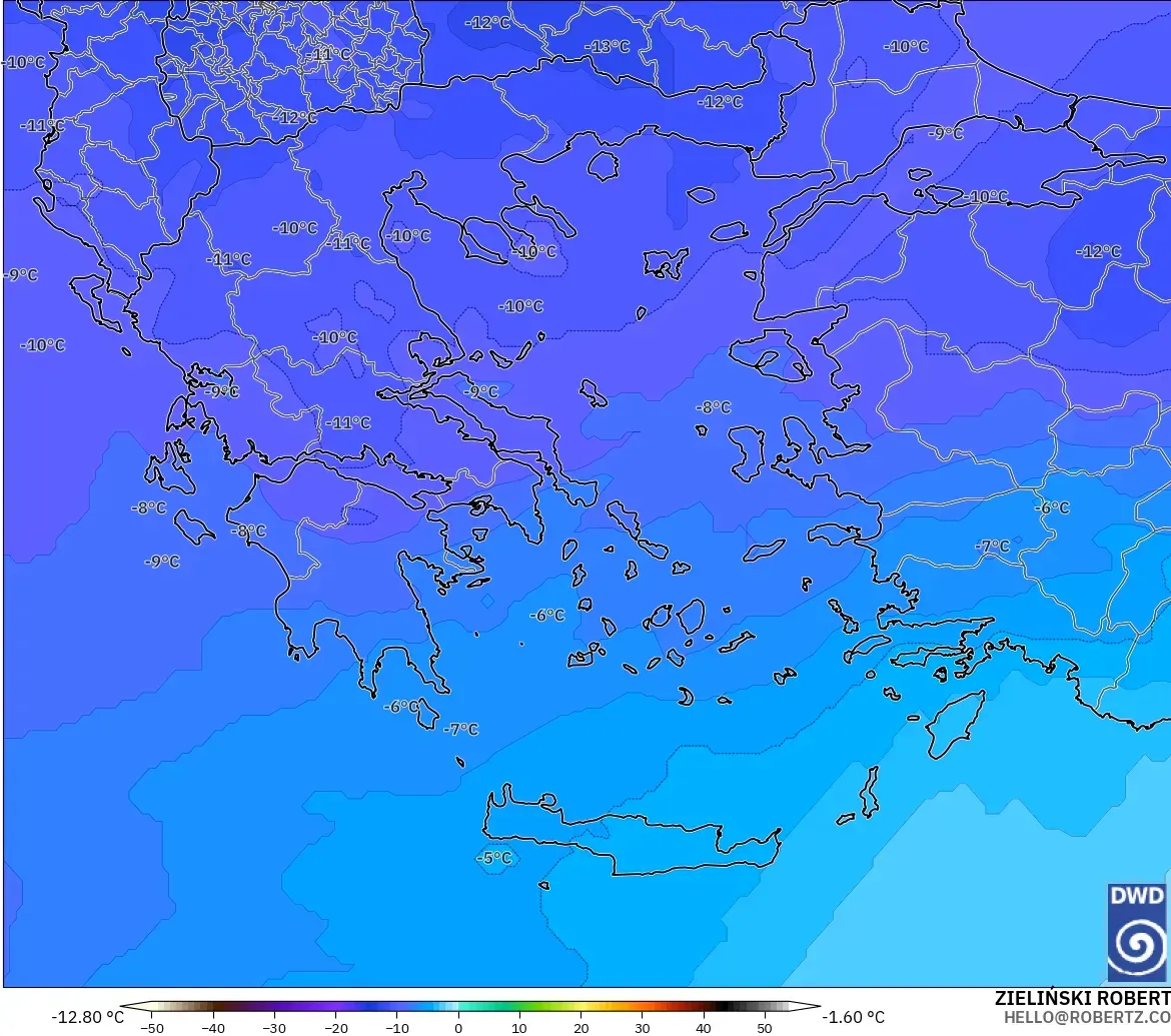 ICON modelo - Grecia, Temperatura a 500 hPa