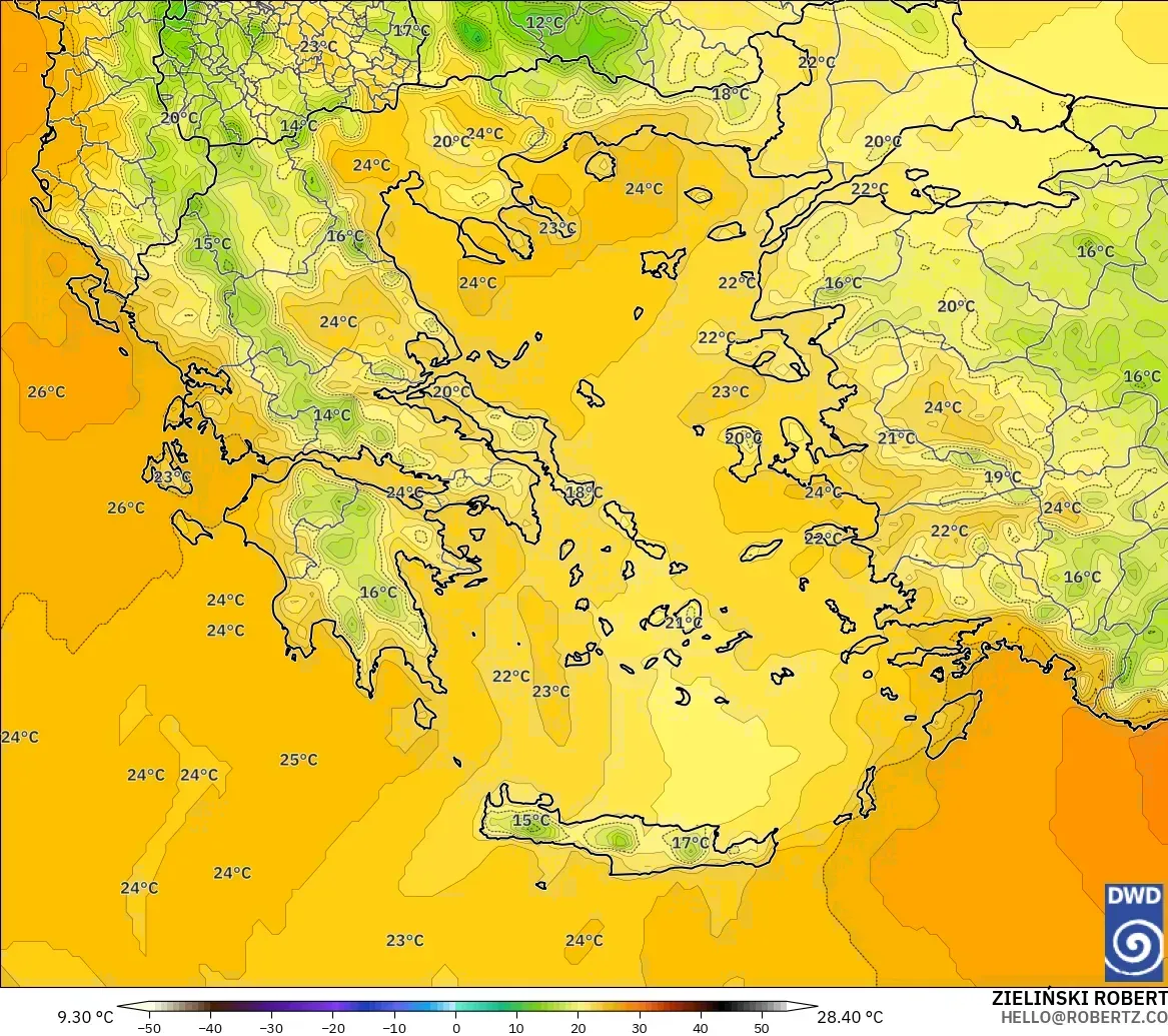 ICON modelo - Grecia, Temperatura a 850 hPa