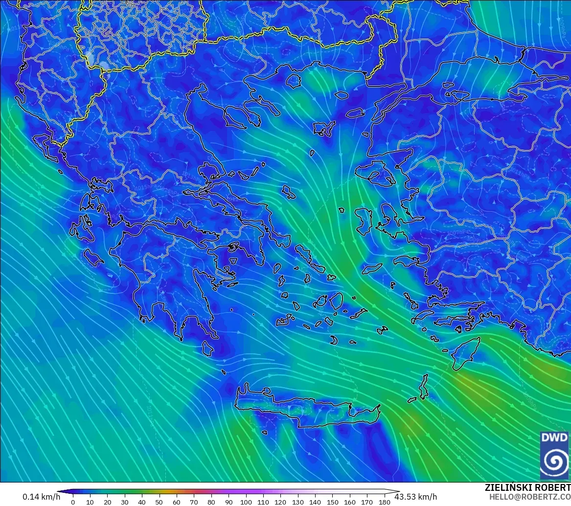 ICON modelo - Grecia, Viento a 10 m