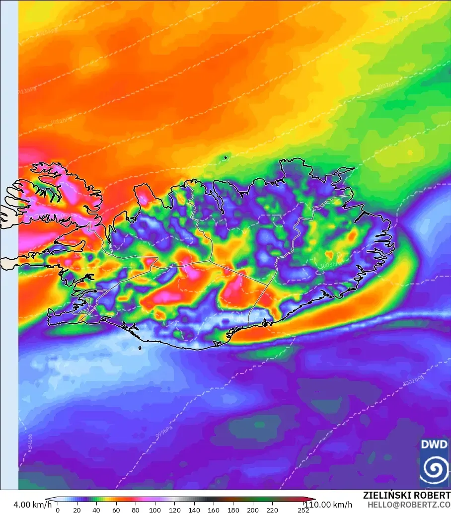 ICON modelo - Islandia, Ráfagas de Viento Máximas