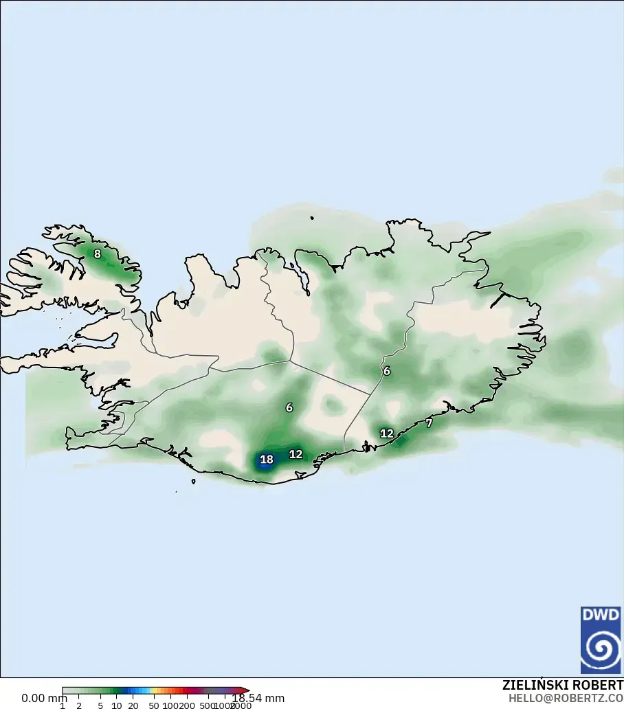 ICON modelo - Islandia, Acumulación de precipitación