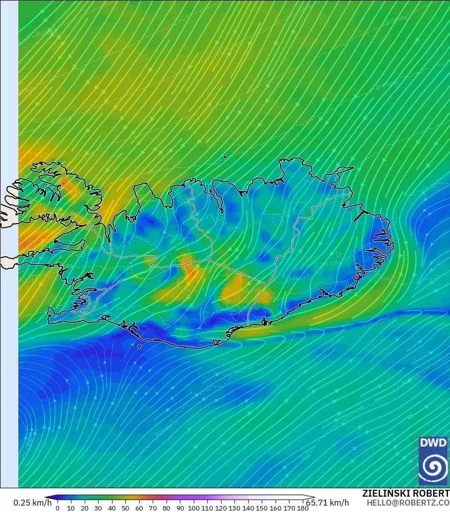 ICON modelo - Islandia, Viento a 10 m