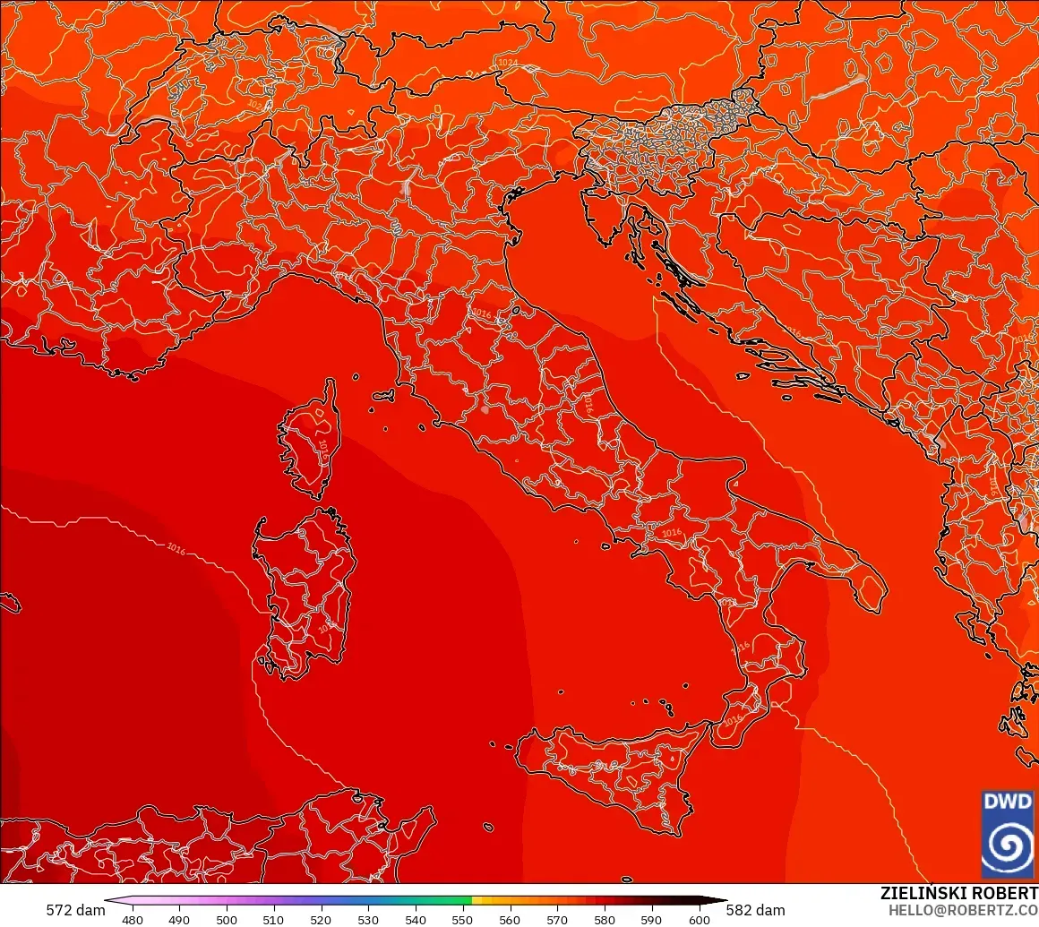ICON modelo - Italia, Altura geopotencial a 500 hPa