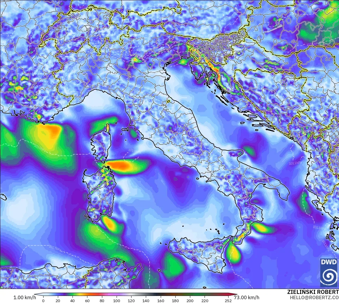 ICON modelo - Italia, Ráfagas de viento