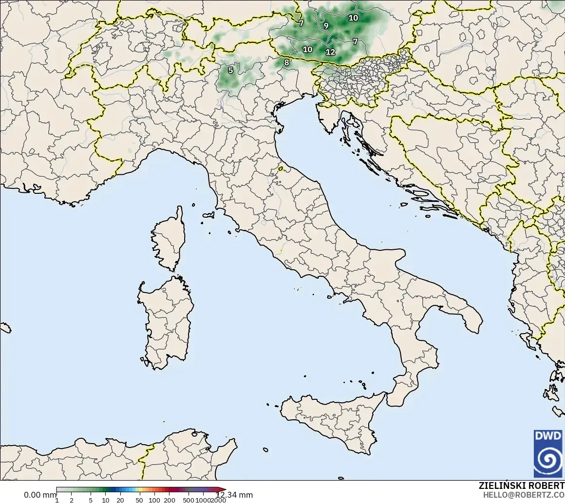 ICON modelo - Italia, Acumulación de precipitación