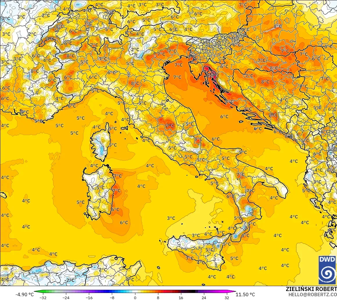 ICON modelo - Italia, Anomalía de temperatura a 2 m