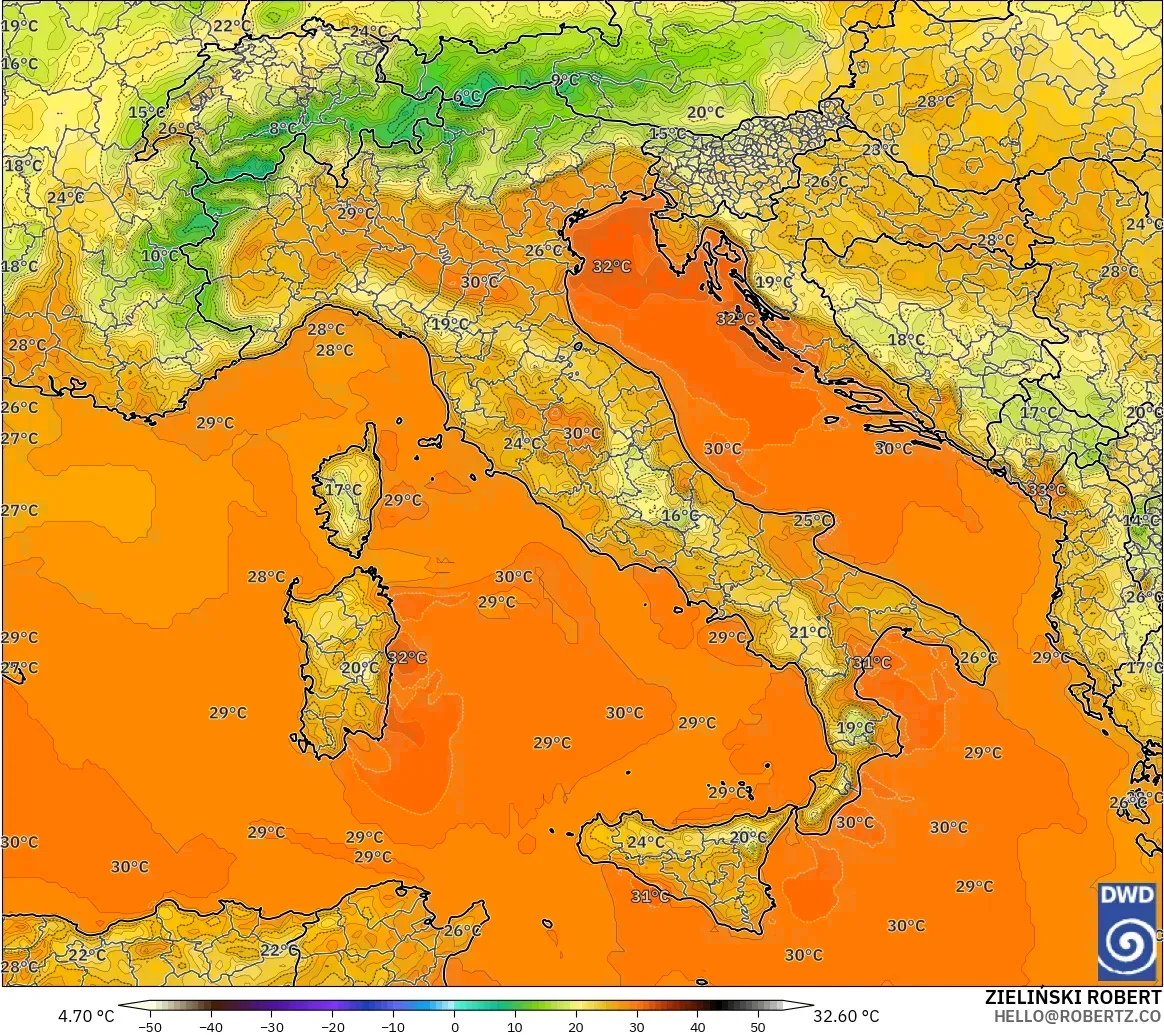 ICON modelo - Italia, Temperatura a 2 m