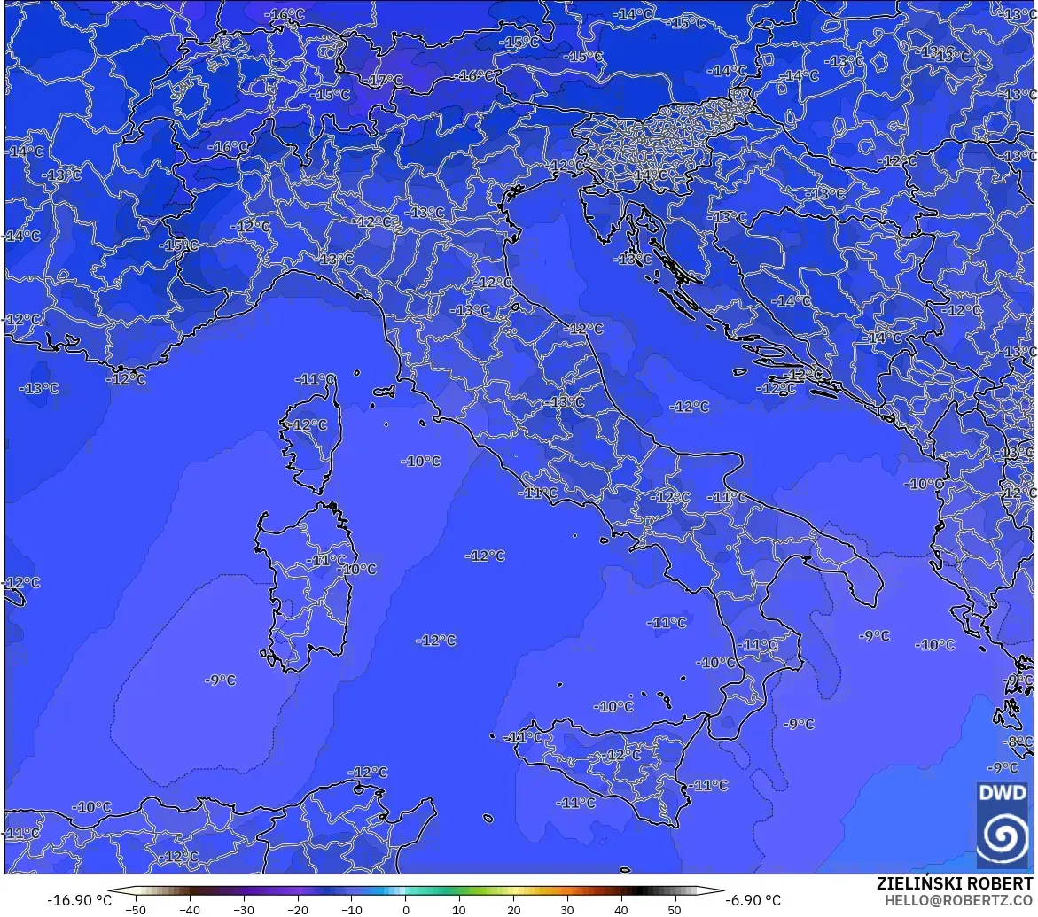 ICON modelo - Italia, Temperatura a 500 hPa