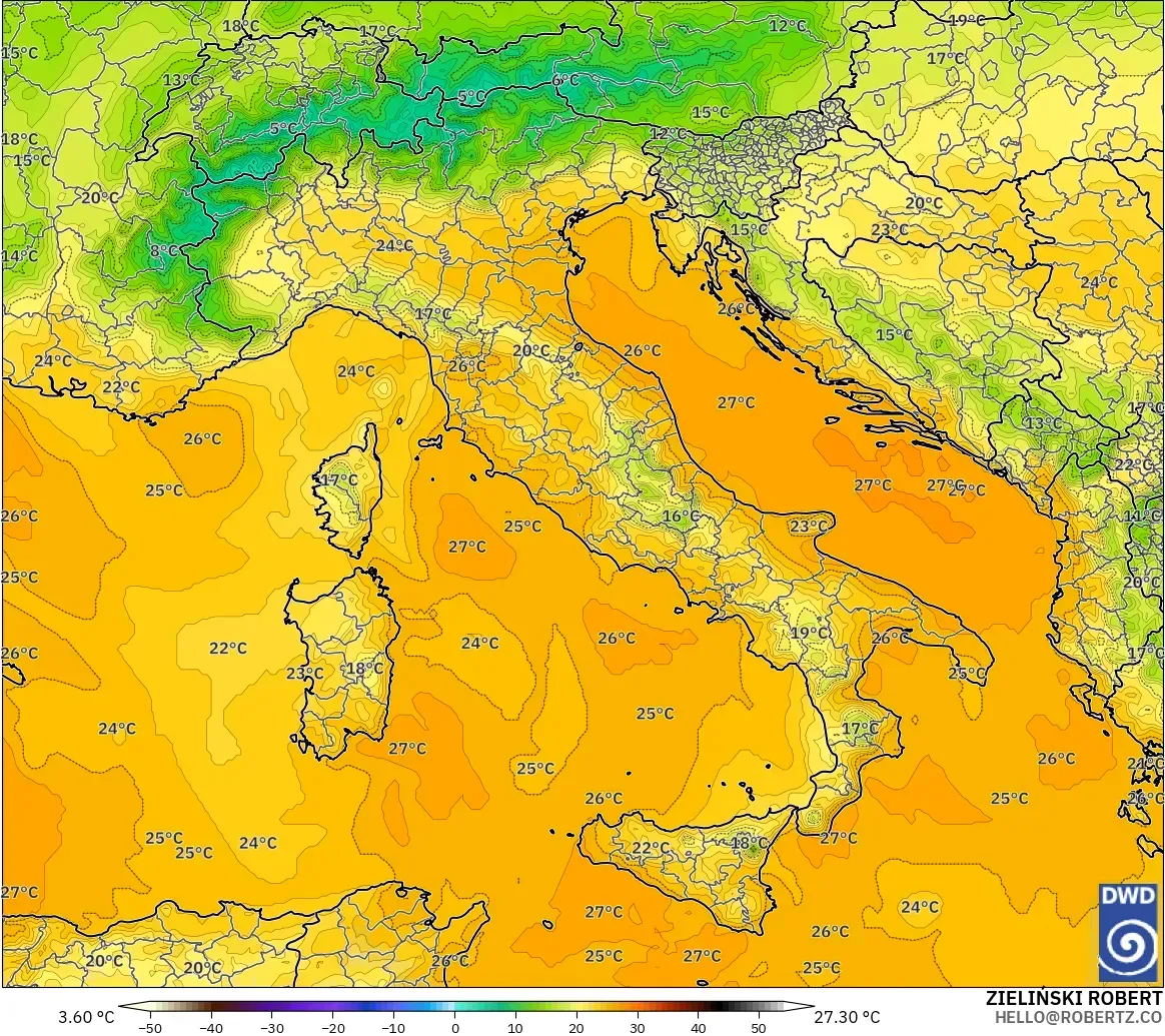 ICON modelo - Italia, Temperatura a 850 hPa