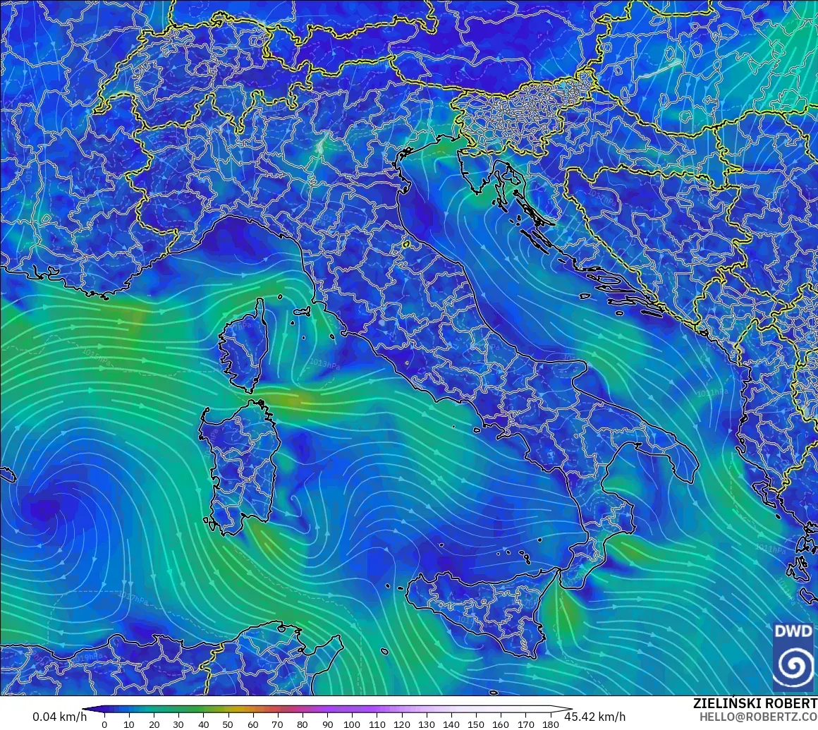 ICON modelo - Italia, Viento a 10 m