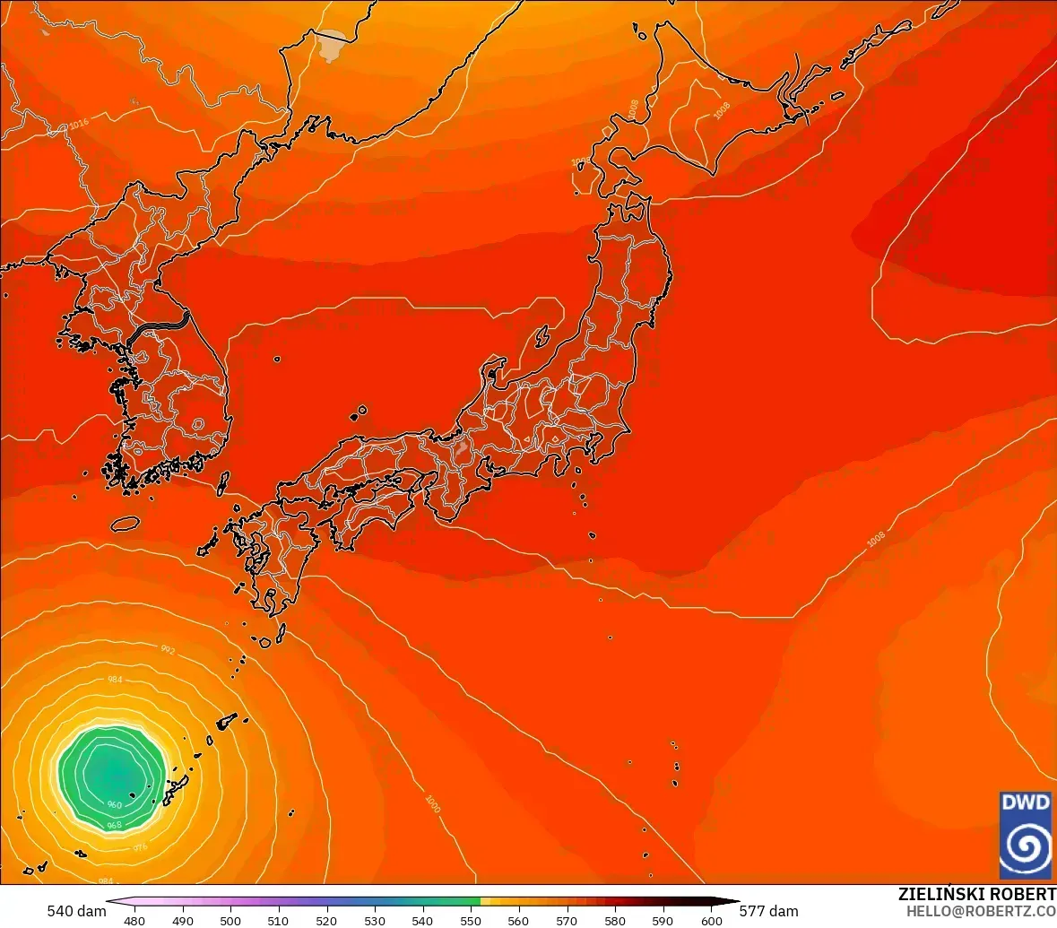 ICON modelo - Japón, Altura geopotencial a 500 hPa