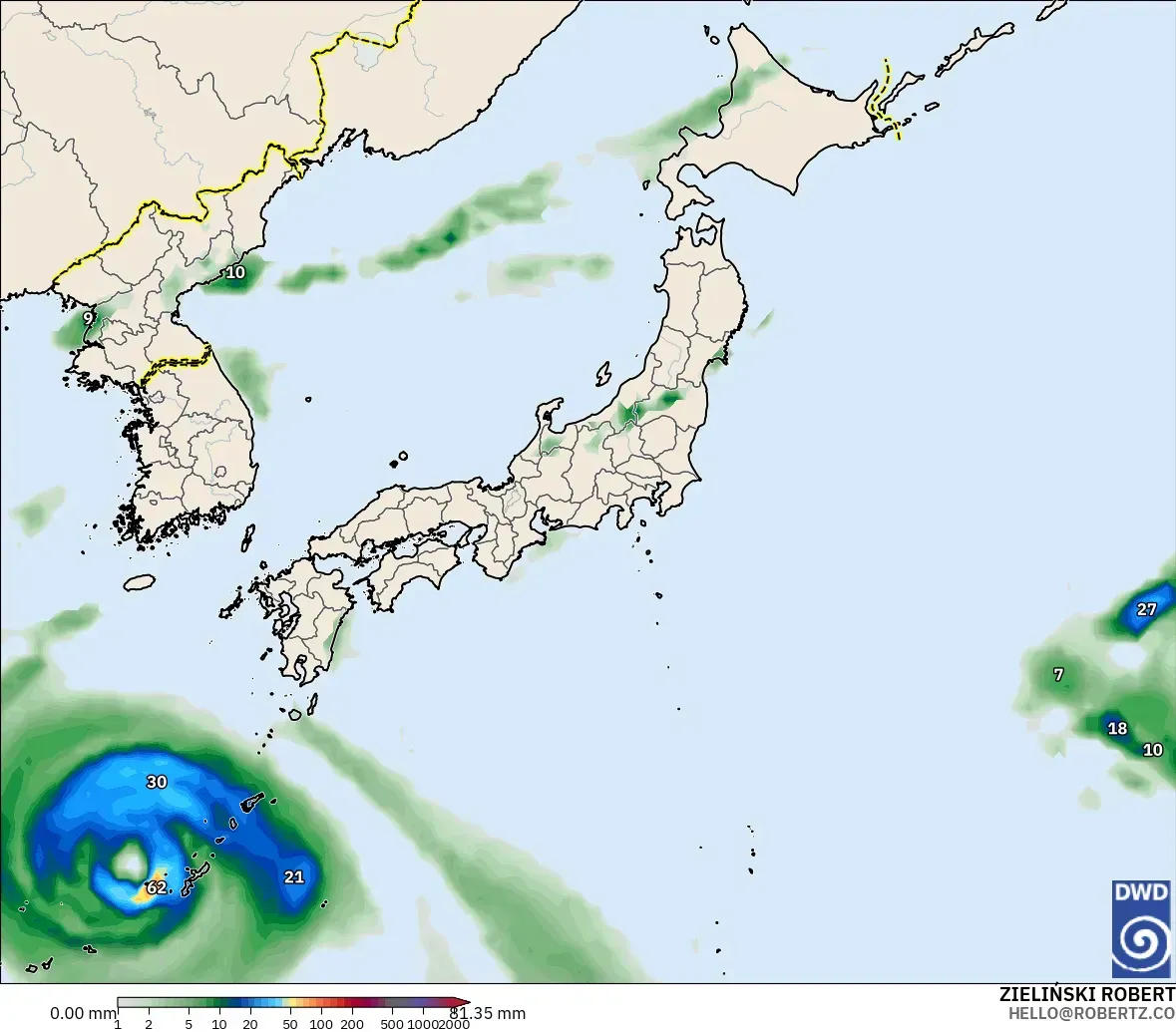 ICON modelo - Japón, Acumulación de precipitación