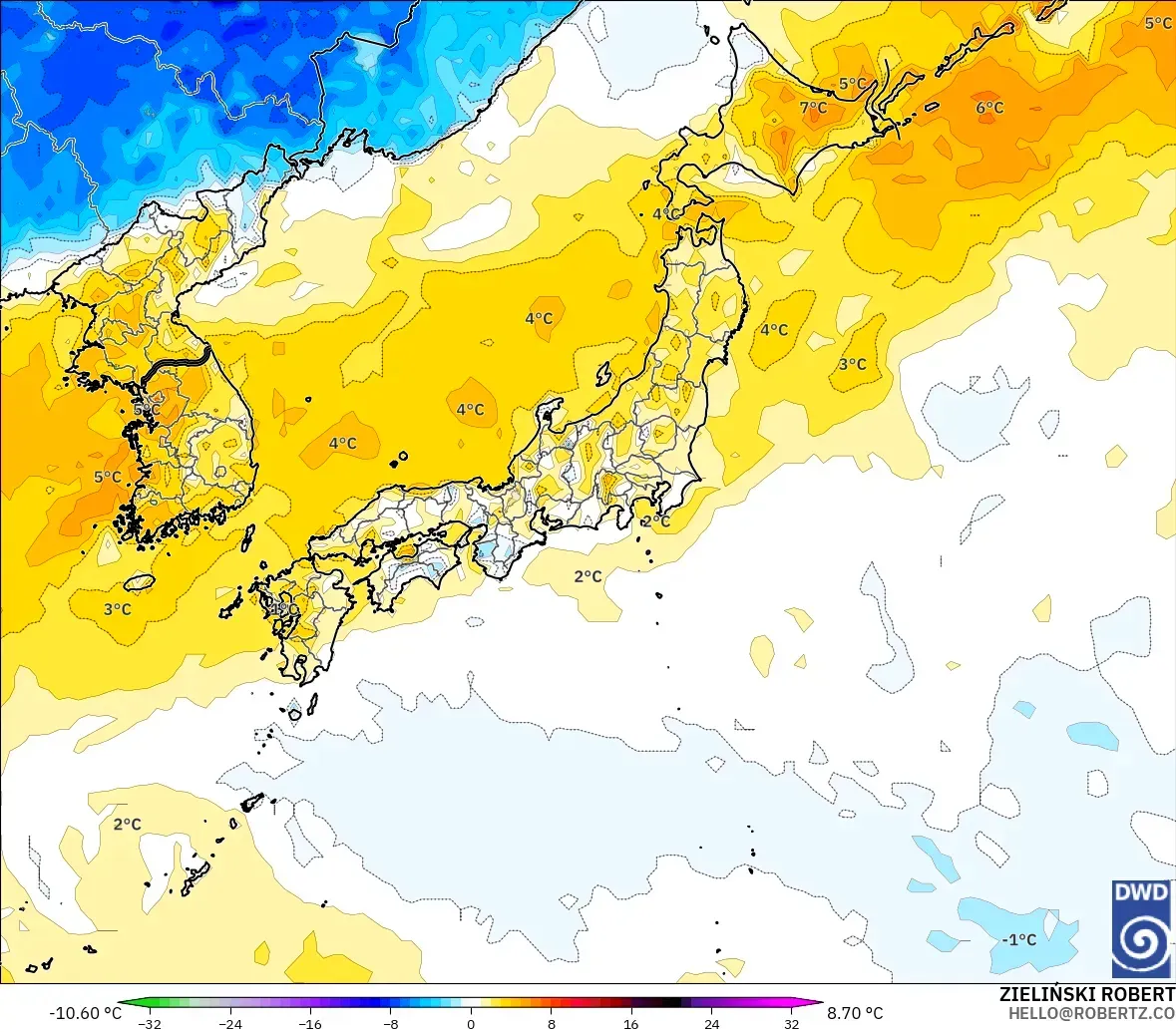 ICON modelo - Japón, Anomalía de temperatura a 2 m