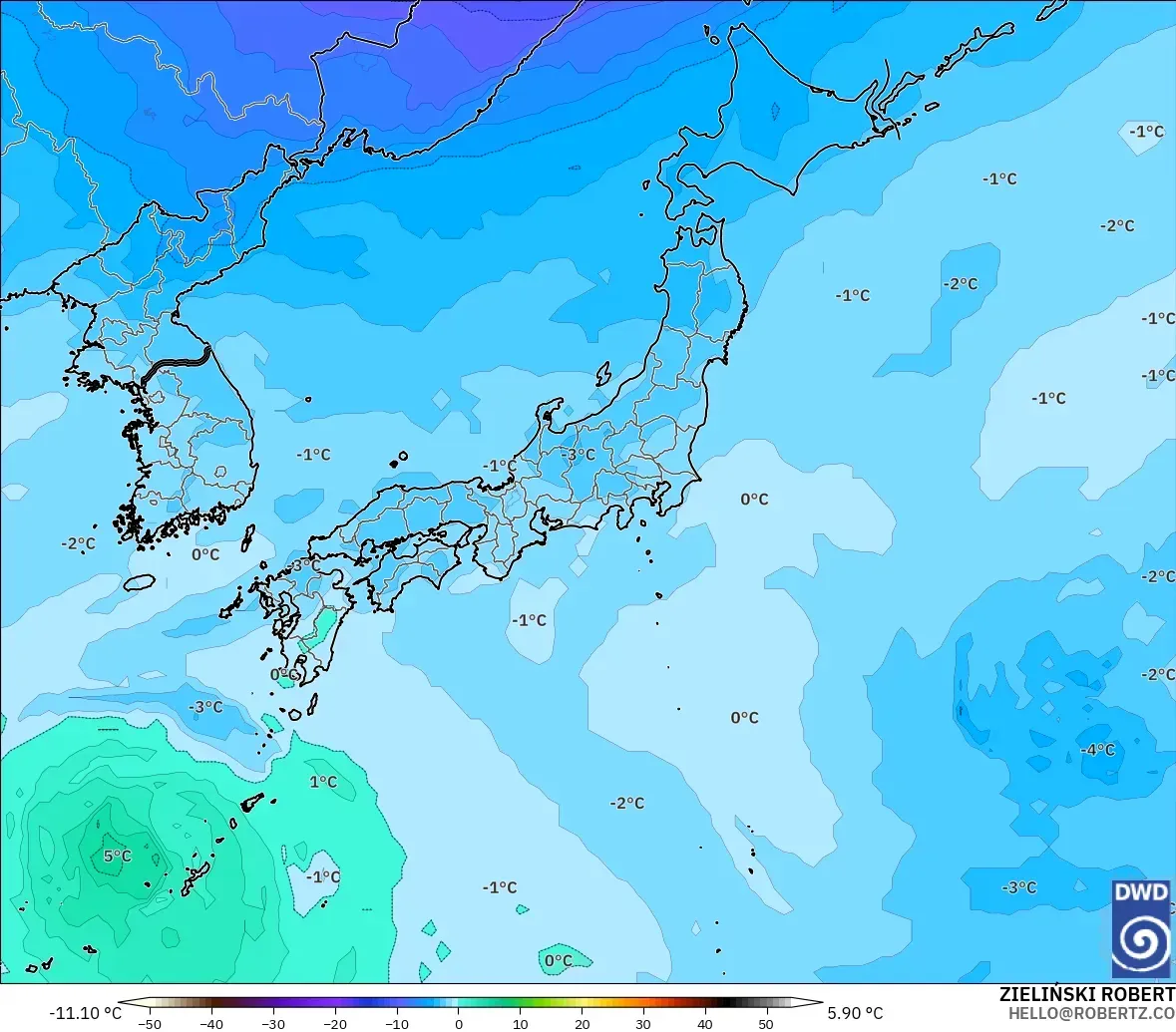 ICON modelo - Japón, Temperatura a 500 hPa