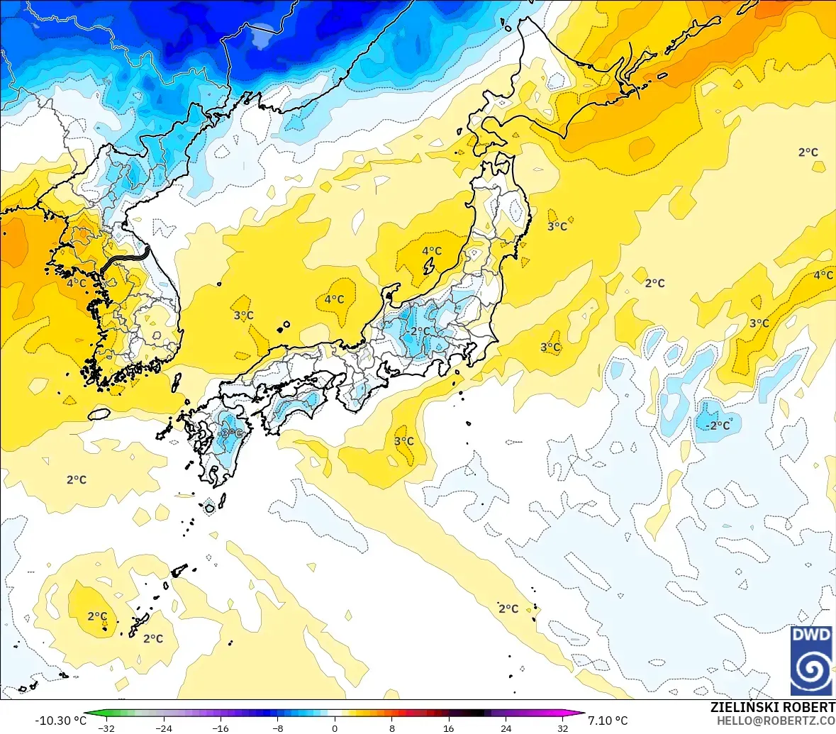 ICON modelo - Japón, Anomalía de temperatura a 850 hPa