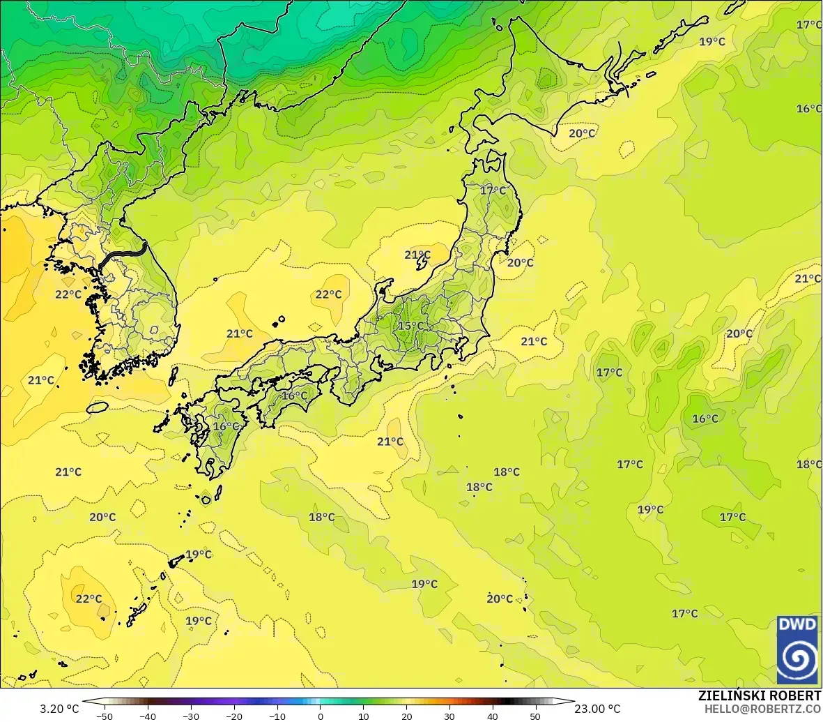 ICON modelo - Japón, Temperatura a 850 hPa