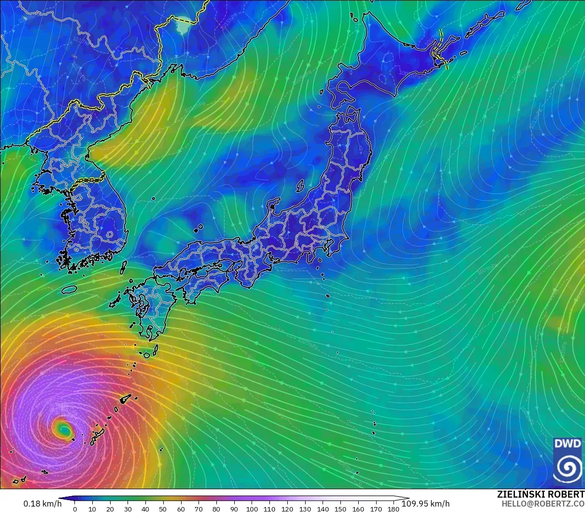 ICON modelo - Japón, Viento a 10 m