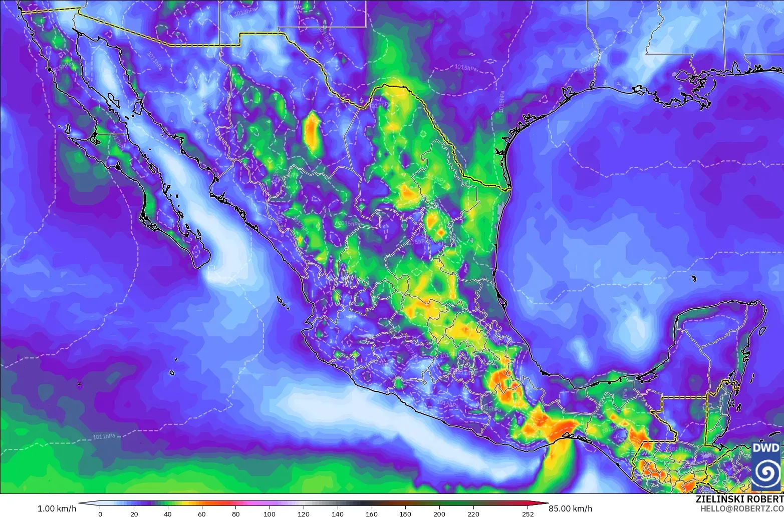 ICON modelo - México, Ráfagas de Viento Máximas