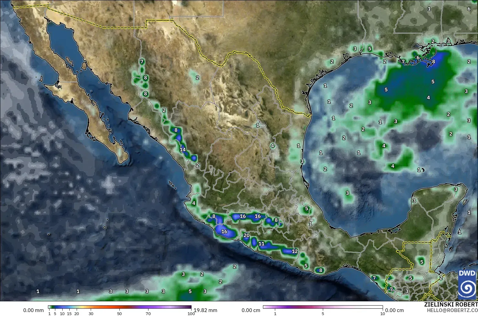 ICON modelo - México, Precipitación, nubes y presión